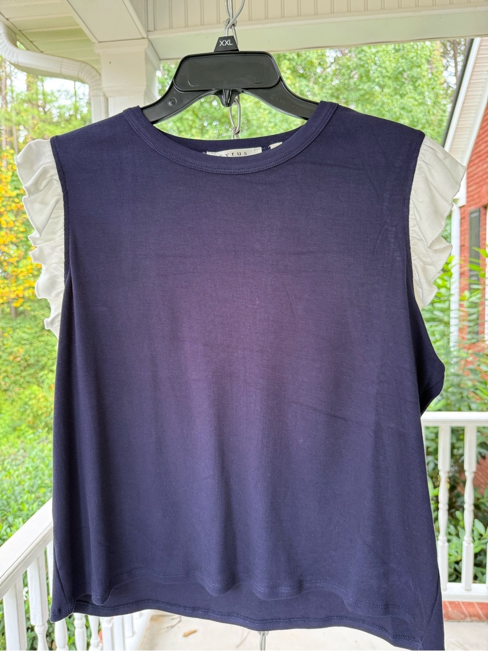 Cyrus Navy Tank Top with White Ruffle Sleeves